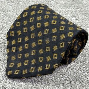 Vintage Henry Grethel 100% Silk Necktie Black Gold Geometric Mens Tie